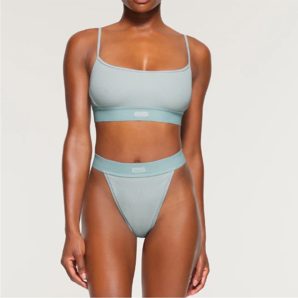 Skims Blue ribbed cotton scoop bralette size XL